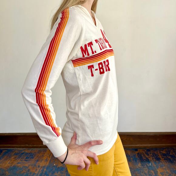 Vintage 70s Mt. Tahoma T-Birds Volleyball Athletic Collared Long Sleeve Polo - Picture 4 of 8